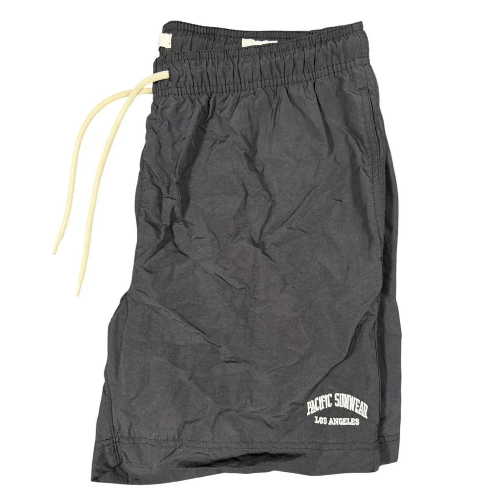 PacSun Swim Trunks Mens Medium Black Nylon‎ Mesh Lined Los Angeles Graphic 6in